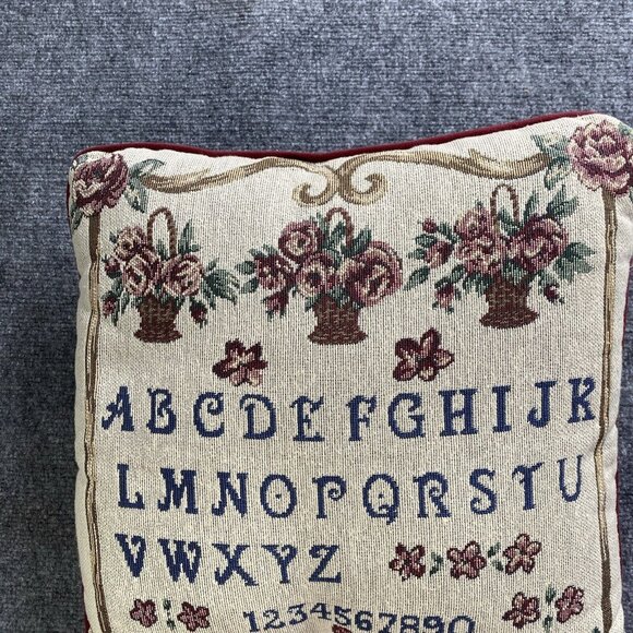 Vintage Tapestry ABCs Throw Pillow Alphabet 123s Floral Sampler Teacher‎ Nursery - Picture 2 of 10